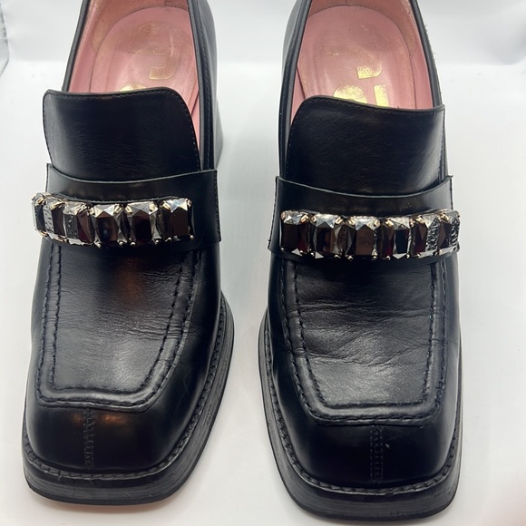 RAS black chunky heel leather loafer square toe/heel w/jewel detail SZ 39 US 9 - Picture 13 of 13
